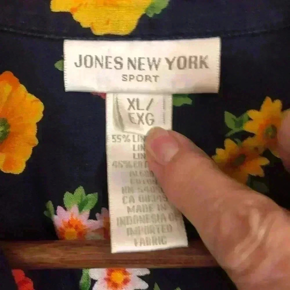 Jones New York Sport Ladies Linen Blouse XL button up Line /Cotton Blend S/S - Picture 4 of 4